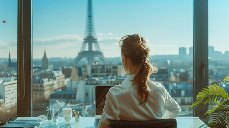 Une femme qui travaille sur un bureau à Paris