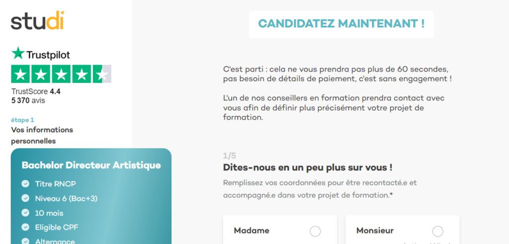 Candidater en ligne pour suivre la formation Directeur Artistique Studi