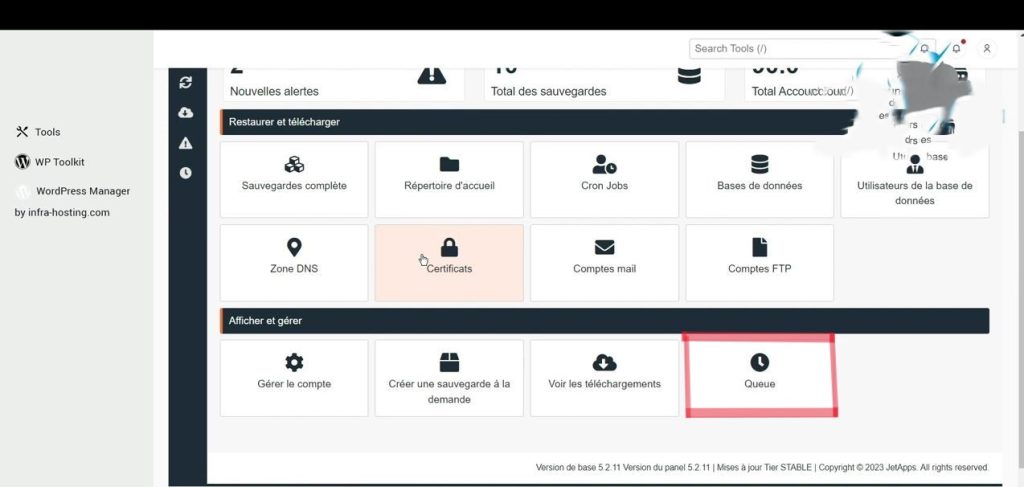 Queue Etape sauvegarde automatique WordPress O2switch avec JetBackUp