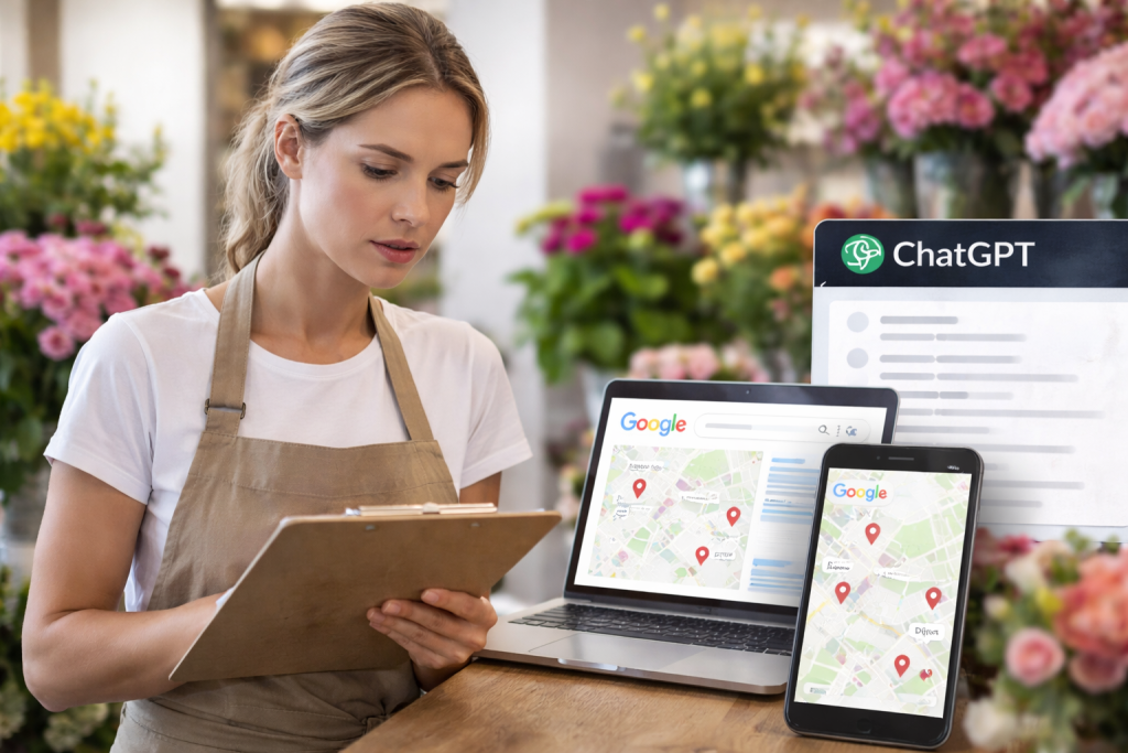 Fleuriste préoccupée par les outils numériques